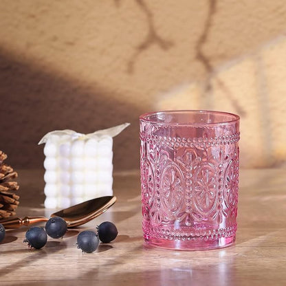 abrwyy Pink Glassware set of 4, Vintage Drinking Glasses, 10oz Pink Heavy Duty - Image 3