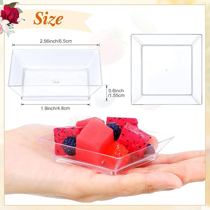 500 Pieces Mini Square Dessert Plates 2.5 x 2.5 Inch Disposable Appetizer Plates Small Plastic Dish for Dessert Salad Appetizer Sauces Tastings Cake Wedding Party Serving (Clear)