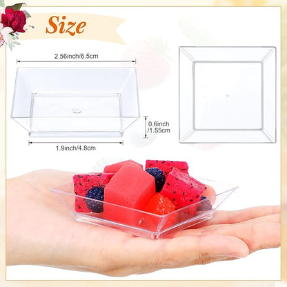 500 Pieces Mini Square Dessert Plates 2.5 x 2.5 Inch Disposable Appetizer Plates Small Plastic Dish for Dessert Salad Appetizer Sauces Tastings Cake Wedding Party Serving (Clear)