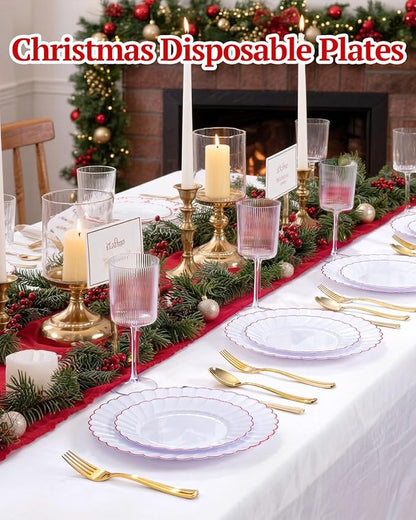 YOUBET 60PCS Red Scalloped Plastic Plates - Image 3