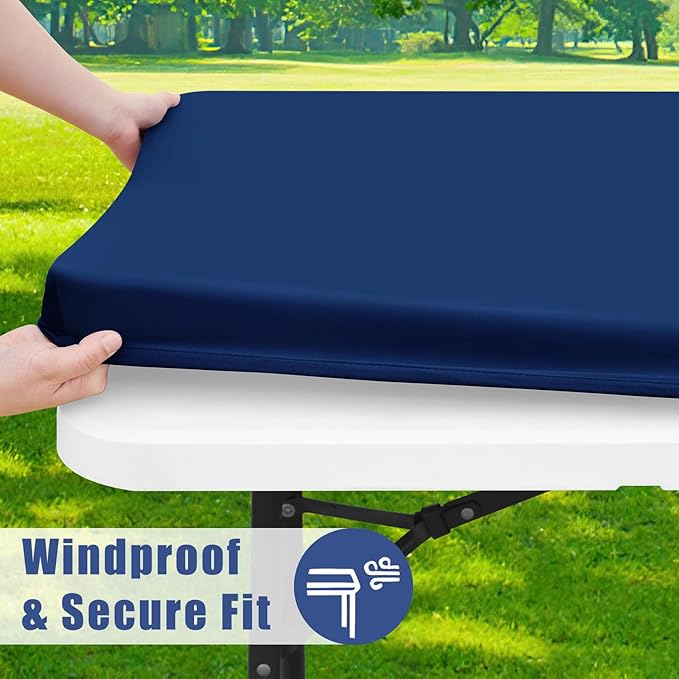 Spandex 6 Foot Rectangle Table Cloth 2 Pack, Elastic Fitted Tablecloths for Picnic, Stretch Washable Patio Table Cover for Outdoor, Camping, Banquet and Parties (Navy, 30"x72")
