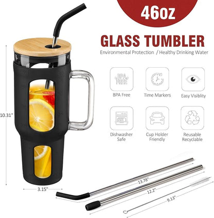 WINSA Glass Tumbler with Lid and Straw, 46 oz, Large Water Bottle with Silicone - Image 4