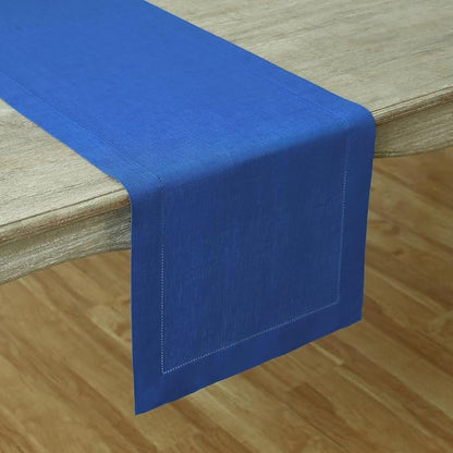 Solino Home 100% Pure Linen Table Runner Royal Blue Hemstitch, 14 x 156 in | - Image 2