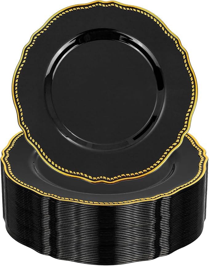 60pcs Black Plastic Plates by Hioasis