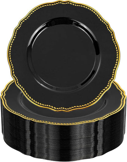 60pcs Black Plastic Plates by Hioasis