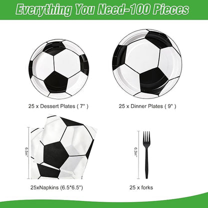100 Pcs Disposable Soccer Party Tableware Set - Image 2