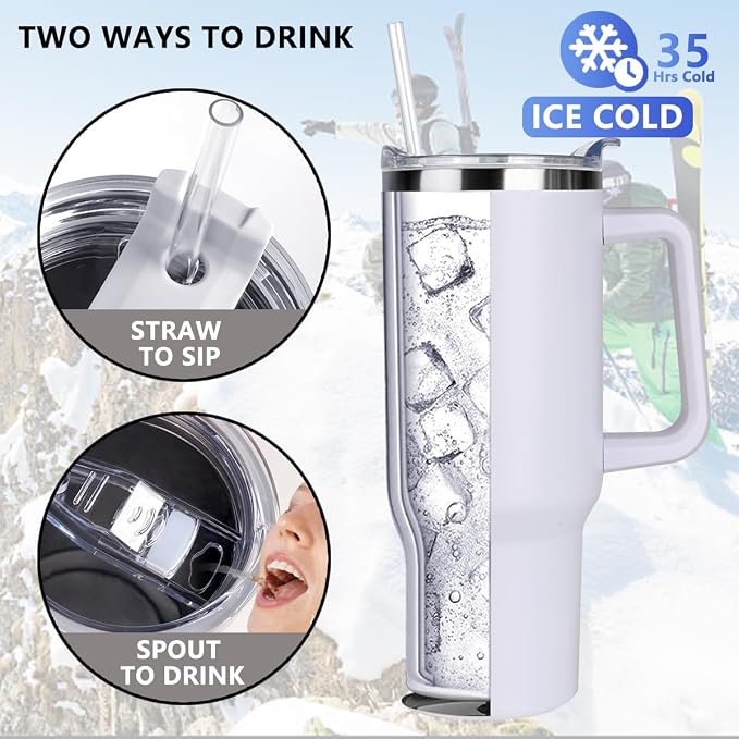 SYACOT 40 oz Tumbler with Handle and Straw Stainless Steel Insulated Tumbler - Image 3