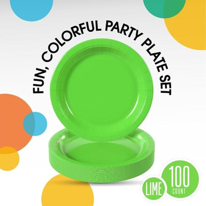 Lime Green Plastic Plates For Party 9" Lime Green Disposable Plates Heavy Duty 100 Pcs Plastic Dinnerware Sets Heavy Duty 350 GSM Disposable Dinnerware Set