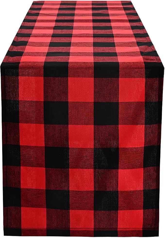 Tosewever Christmas Buffalo Check Plaid Table Runner, Cotton Polyester Blend by Tosewever