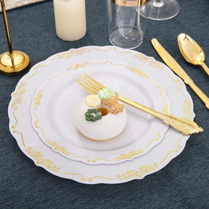 LIYH 350 Pcs Gold Plastic Dinnerware Set, 10 oz Cups - Image 8