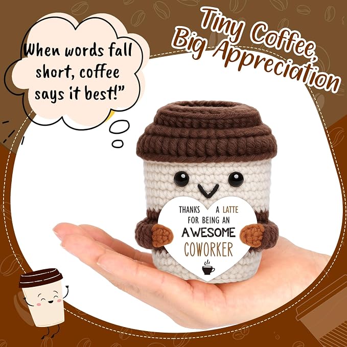 Coworker Gifts for Women Men Farewell Gift Positive Crochet Coffee Cup Gift | - Image 2