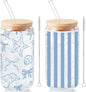 Sliner 2 Pcs Coastal Glass Cups Beach Ocean Tumblers by Sliner