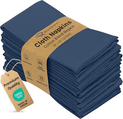 Ruvanti Cloth Napkins Set of 12, 18x18 Inches Napkins Cloth Washable, Soft, Durable, Absorbent, Cotton Blend. Table Dinner Napkins Cloth for Hotel, Lunch, Restaurant, Weddings, Parties -Ocean Blue