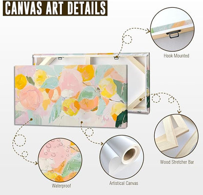 ADJUVANT Wall Art Impressionist Colorful Floral 60"L x 30"W, Bright Blooms With Pastel Leaves Canvas Painting Lively Petals Artwork Prints Floral Wall Decor for Living Room Bedroom Dining Room Home Office