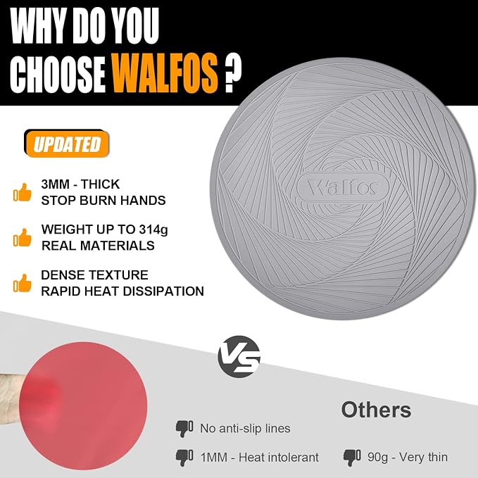 Walfos 12-Inch Silicone Microwave Mat & Pot Holders, Non-Slip Heat Resistant - Image 4