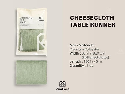 Vitalizart Cheesecloth Table Runner Sage Green 10ft Gauze Boho Rustic | 120 - Image 2