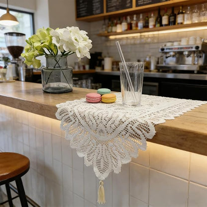 Tinsow 2 Pack Cotton Crochet Lace Rectangular Table Runner Dresser Scarf Doilies - Image 3