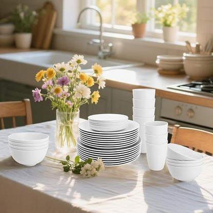 Wheat Straw Dinnerware Sets - 40 PCS Unbreakable Plates and Bowls Sets Service for 8 Kitchen Dishes Set, Dinner Plates, Cereal Bowls, Cups Set Camping Dish Dishwasher & Microwave Safe - White