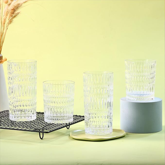 Loivttvv Glassware Drinking Glasses Set of 8, 14 oz Highball Glasses & 10 oz - Image 7