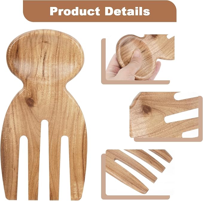 MYRAINBOW Salad Tongs, Acacia Wooden Salad Tongs, Wooden Salad Serving Utensils - Image 2