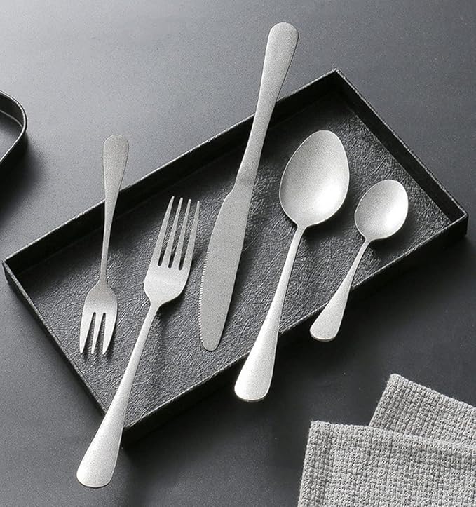 Matte Silverware Set for 10 Stainless Steel Flatware Set Vintage Style Delicate Cutlery Utensils 50 Piece Include Knives Forks and Spoons Tableware Set for Home Kitchen Wedding Restaurant