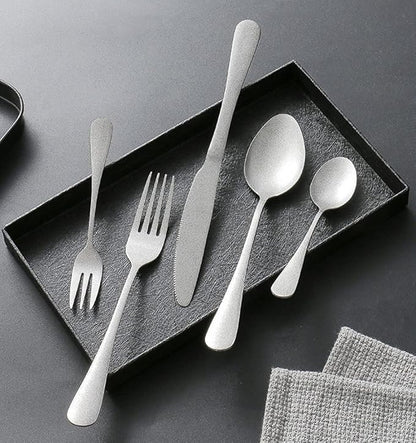 Matte Silverware Set for 10 Stainless Steel Flatware Set Vintage Style Delicate Cutlery Utensils 50 Piece Include Knives Forks and Spoons Tableware Set for Home Kitchen Wedding Restaurant