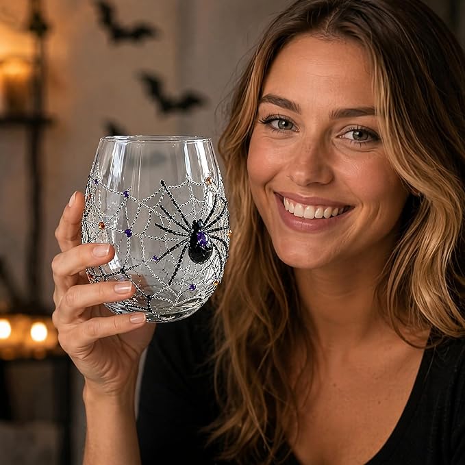 3D Halloween Handmade Glass Cup Embossed Pumpkin Ghost Black Cat | Handmade by Unknown