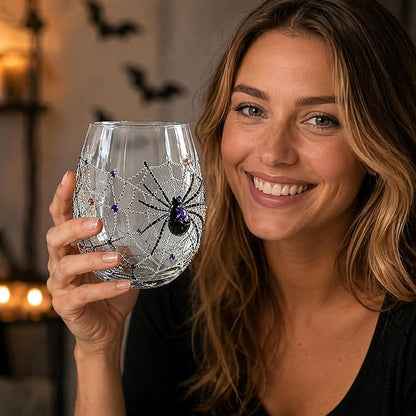3D Halloween Handmade Glass Cup Embossed Pumpkin Ghost Black Cat | Handmade by Unknown