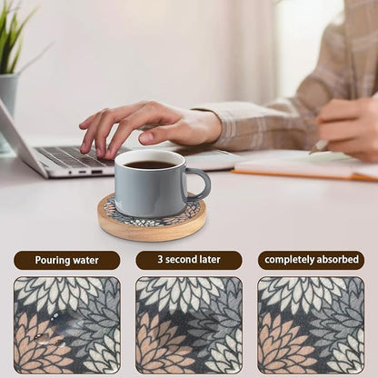 Wood Coasters Set of 6 with Holder, Cewiru Cup Mat - Image 4