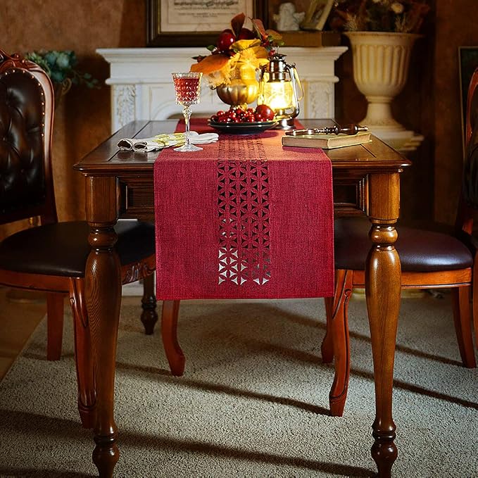 ARTABLE Burgundy Rectangle Fabric Table Runner Finished Edge 16 x 84 Inch | - Image 4