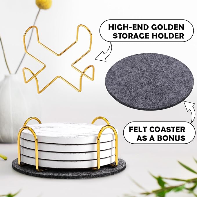 Absorbent Ceramic Coasters Set of 4, Modern Marble Style Drink Coasters | 4 - Image 5
