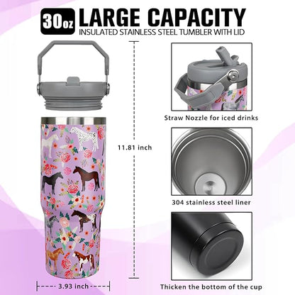 30 oz Horse Tumbler with Handle and Flip Straw, Vacuum Insulated Water Bottle - Image 2
