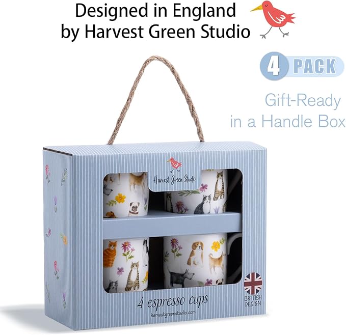 Mini Espresso Cups Set of 4, 3.5oz Porcelain Espresso Shot Cups, Cute Dog and - Image 5