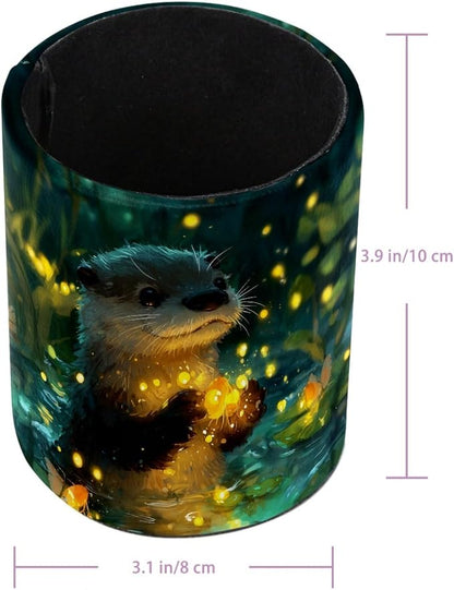 Cute Otter Leather Pen Holder for Desk, Desktop Caddy Stationery Organizer for - Image 3