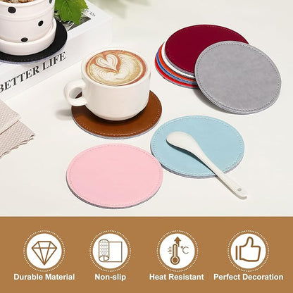uxcell 5Pcs PU Leather Coasters, Wine Red - Image 4
