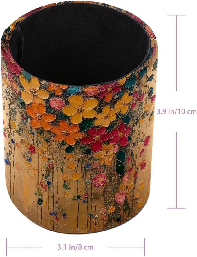 Leather Pen Holder for Desk, Hanging Floral Pencil Cup Pen Organizer Makeup - Image 3