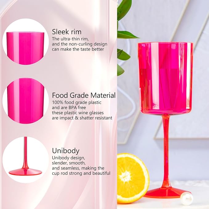 Ciaell 12 Pack Hot Pink Plastic Wine Glasses - Image 3