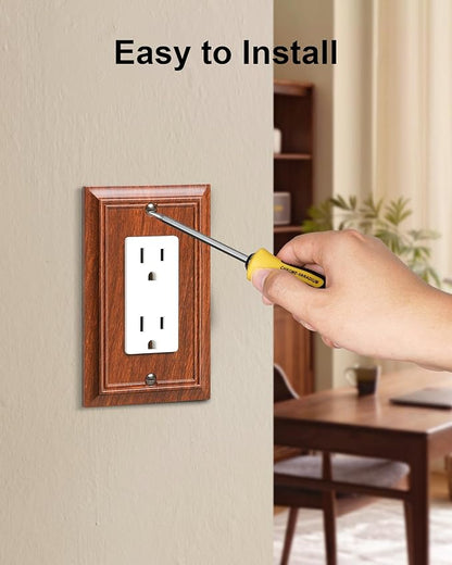 4-Pack Decorator Outlet Cover Plate, Wood Grain Decorative Switch Plates and Outlet Covers, Durable Natural Bamboo Fiber Wall Plates for Electrical Outlets, Receptacle, GFCI Outlet, Dimmer Switch