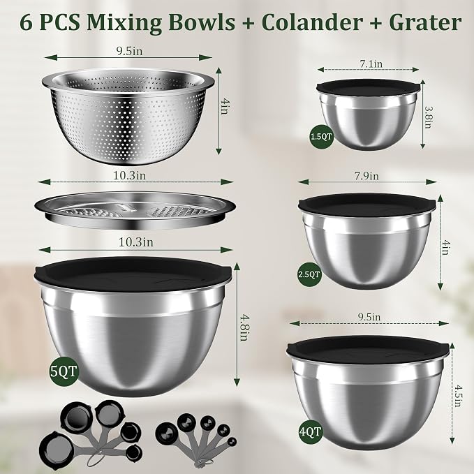 Nicdiet Mixing Bowls with Lids Set, Nesting Storage Bowls - Image 8