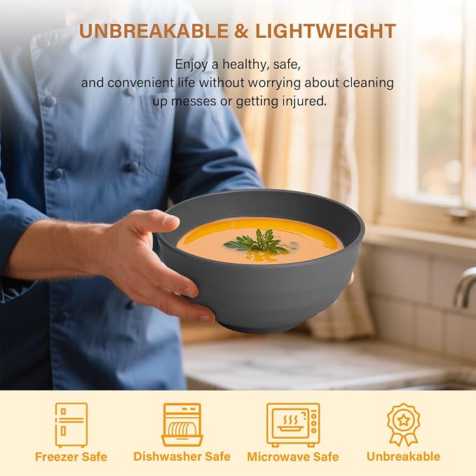 Wheat Straw Bowls Set of 8, 60oz Extra Large Unbreakable Bowls - Image 4