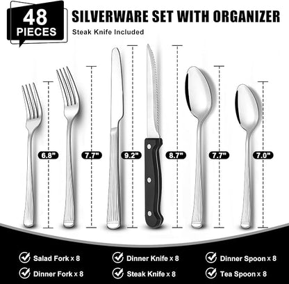 49-Piece Silverware Set with Organizer, Food-Grade Stainless Steel Flatware - Image 2