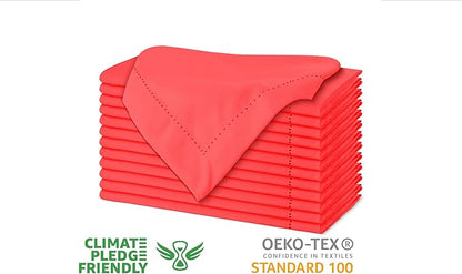 Urban Villa Cloth Napkins Set of 12 20"x20" 100% Cotton Hemstitch Napkins Cloth Washable Durable Reusable Absorbent Table Dinner Napkins Cloth for Christmas Hotel Lunch Restaurant Weddings Parties–Red