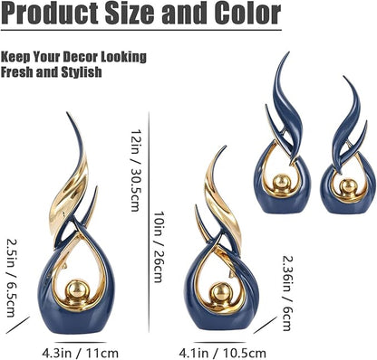 XMGZQ Gold Ceramic Abstract 2 Piece Statue Set,Mid Century Modern Abstract Art Home Decor Statue Mantelpiece on Unique Shelf Decor, TV Cabinet Divider Table top and Dining Table Centerpiece (Blue)