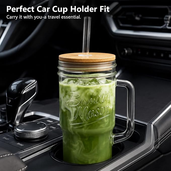 ANOTION Glass Cups with Lids and Straws - 24oz Tumbler with Handle Coffee Cups - Image 4