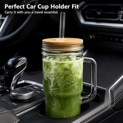 ANOTION Glass Cups with Lids and Straws - 24oz Tumbler with Handle Coffee Cups - Image 4