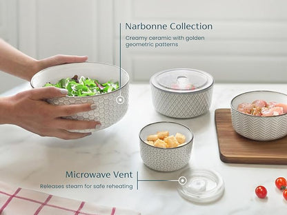 KooK Serving Bowls, with Lids, Ceramic Nesting Bowls, Microwave and Dishwasher - Image 3