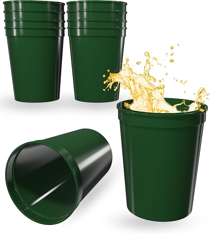 PartyPrints 10 Pack 16 oz Kelly Green Reusable Blank Plastic Cups, Stadium Cups by PartyPrints