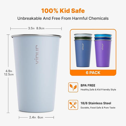 VINUR Stainless Steel Cups 16 oz Metal Drinking Glasses 6 Pcs | Stainless Steel - Image 3