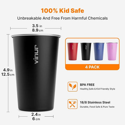 16 oz Stainless Steel Pint Cups-Stackable Metal Drinking Glasses 4 Pcs | - Image 3