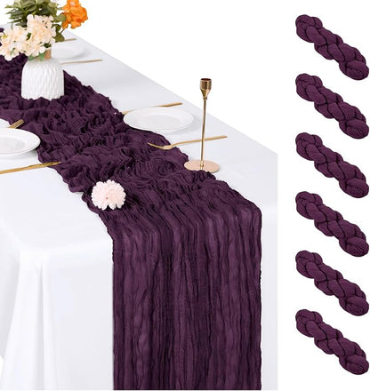 6 Pack Dark Purple Cheesecloth Table Runner, 17 x 108 inch, Semi Sheer Boho by ACSUIT